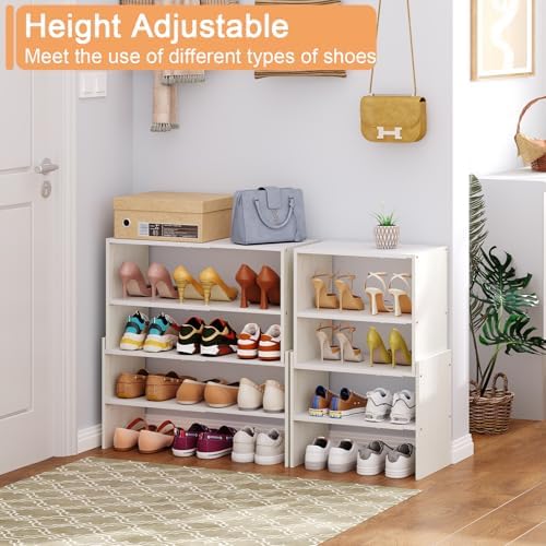 X-cosrack 2-Tier Shoe Rack Organizer for Closet, Expandable and Adjustable White Shoe Rack, Stackable Iron Wood Combination Shoe Storage Shelves for Closets, Entryway, Small Space, Hallway, Garage - Image 5