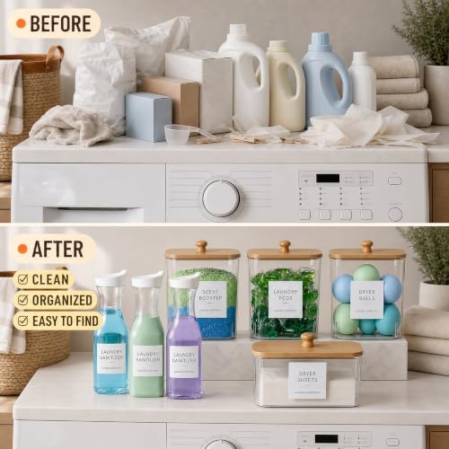 4+3 Pack Laundry Pods Containers & Dryer Sheet Holder & Laundry Detergent Dispenser, Laundry Room Organization and Storage Jars with Lids, Labels and Scoops for Scent Booster, Powder, Pods - Image 6