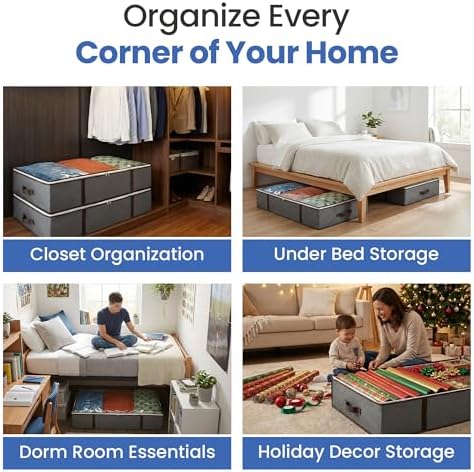Underbed Storage Bags 4-Pack - Foldable Under Bed Storage Organizer for Clothes, Bedroom Blankets, Comforter, Pillows, Linen Sheets, Towels, Sweaters, Shoe Drawers - Ideal for College Dorms (Grey) - Image 5