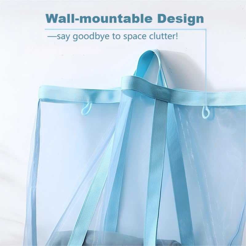 Mesh Bag with Handles, Collapsible Laundry Basket, Foldable Laundry Bag, Breathable Folding Beach Bag,Space-saving Travel Tote Bags (2, Blue) - Image 4