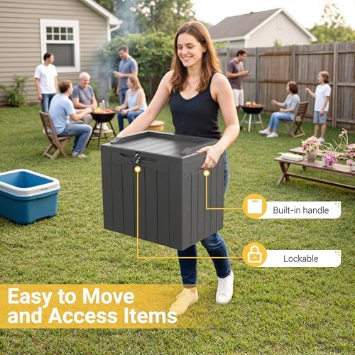 Greesum Outdoor Storage Box 31 Gallon Storage Box with Lid for Patio Furniture, Garden Tools, Pool Supplies, Waterproof and UV Resistant, Lockable, Dark Grey - Image 3