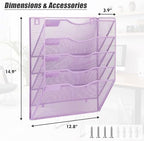 EASEPRES 5 Pocket Mesh Hanging Wall File Organizer, Wall Mounted Mail Paper Document Folder Holder, Clipboard Storage Organization Magazine Rack with Nametag Label for Office Home School, Light Purple - Image 2
