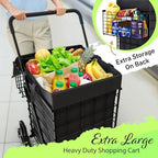 Our Modern Space Shopping Cart w/Waterproof Basket Liner & Large 360° Swivel Wheels | Foldable Collapsible & Lightweight | Perfect for Groceries Laundry Utility Cart - Black - Image 4