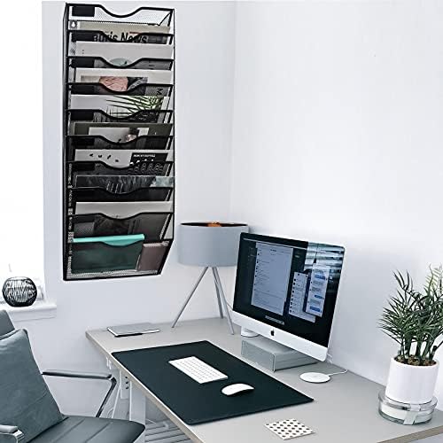 EASEPRES 10 Pocket Mesh Hanging Wall File Organizer, Wall Mounted Mail Paper Document Folder Holder, Clipboard Storage Organization Magazine Rack with Nametag Label for Office Home School, Black - Image 5