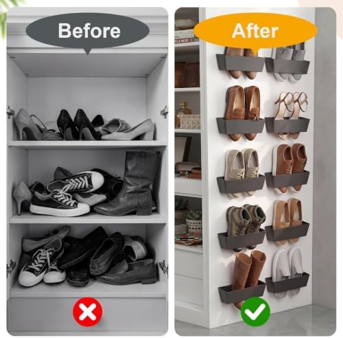 Novabright 10 Pack Wall Mounted Shoes Rack Storage with Sticky Strips Plastic Hanging Shoes Holder Organizer for Entryway Closet Bathroom Door RV Camper Sandals Sneakers Slippers, Black - Image 6