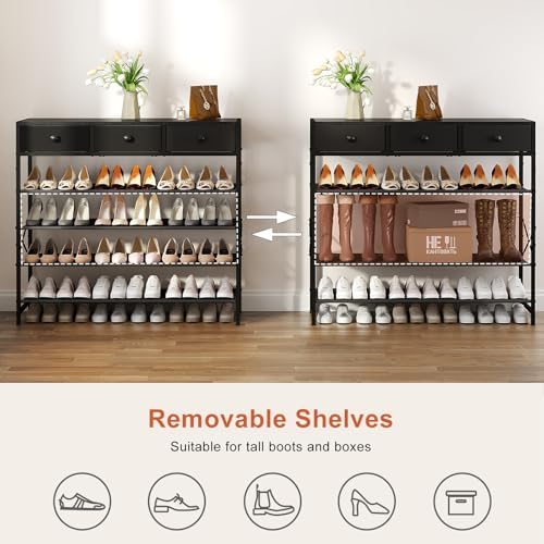 5 Tier Shoe Rack with 3 Drawers Black - Image 6
