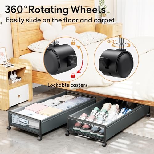 Under Bed Storage with Wheels，1 Pack Under Bed Storage Containers,Underbed Shoe Storage Bedroom - Image 4