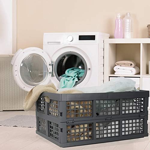 Idotry 3-Pack Plastic Folding Storage Crates, Grey Collapsible Basket, 28 L - Image 4
