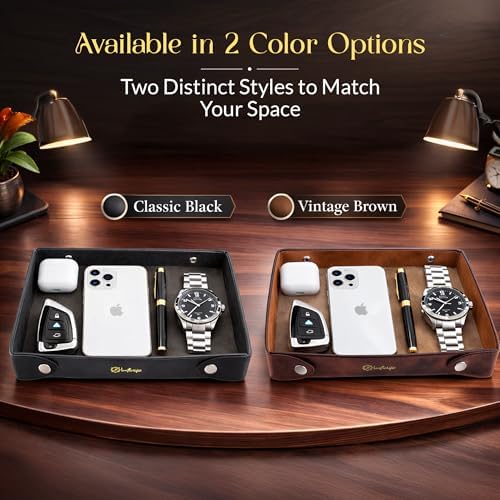 Luxe Genuine Leather Valet Chronicle Tray | Premium Handmade Multipurpose Catchall Tray, Coin watch key Trinket Dish for Home office Desk, Nightstand Entryway (Charcoal, 11 x 9 x 1.5) - Image 7