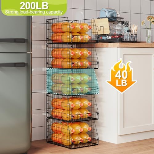 5 Pack XXL Stackable Wire Storage Basket, Extra Large Capacity Pantry Organizer and Storage, Muti-Purpose for Fruit Vegetable Basket & Toy Bin & Snack Organizer - Image 3