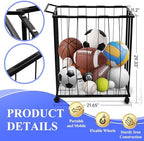 Large Garage Ball Storage Rack with Wheels for Basketball & Soccer - Image 2