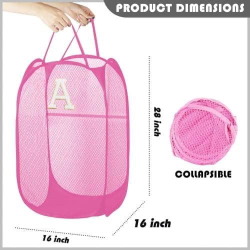Collapsible Pop Up Laundry Hamper, Extra Large with Removable Initial Letter A, Mesh Foldable Laundry Basket, 28" x 16" x 16" (Pink) - Image 2