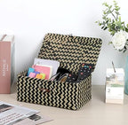 Hipiwe Seagrass Storage Basket Box with Lid Handwoven Wicker Bins for Shelf - Image 3