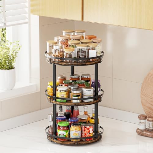 LAMU 10'' Wood Lazy Susan Spice Rack Organizer, 3 Tier Spice Organization for Cabinet, Countertop, Kitchen, Table Top, Pantry, Condiment and Seasoning Rack Organizer - Image 5