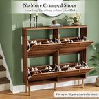 Nicetree Shoe Storage Cabinet for Entryway - 4 Flip Drawers Shoe Cabinet with Tiered Fluted Design - Slim Shoe Storage Rack with Gold Legs - Narrow Shoe Cabinet Hidden Shoe Organizer for Small Spaces - Image 4