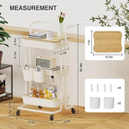 DTK 3 Tier Rolling Utility Cart with Cover Top Board, Movable Kitchen Storage Cart Trolley with Lockable Wheels, Cups, Hooks for Kitchen Bathroom Home Office Art Craft Storage and Organization(White) - Image 2