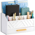 dreampossible white Wood Desk Organizer and Accessories with Drawer, Bill Mail Organizer and File Mail Holder for Office Supplies, Modern Desk Accessories & Workspace Organizers for Desk Organization by dreampossible