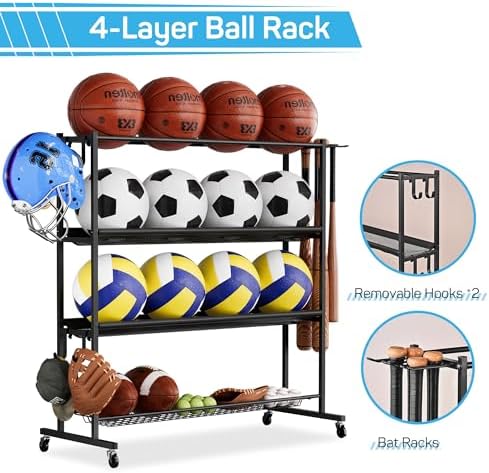 Mythinglogic 4-Tier Ball Storage Rack and Sports Equipment Organizer - Image 2