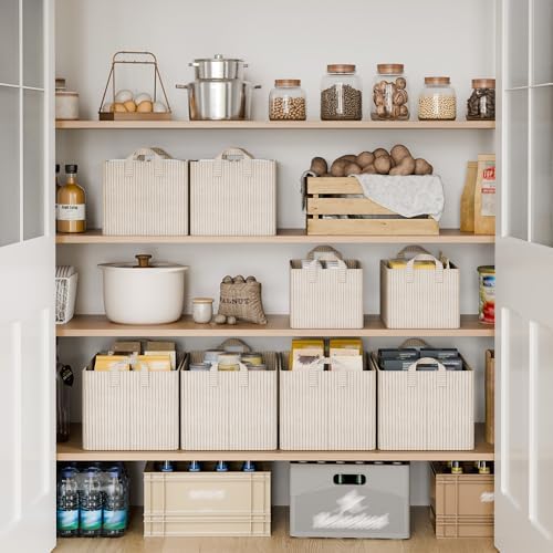 StorageWorks Fabric Storage Bins, Khaki and Beige Stripes, 2-Pack - Image 3