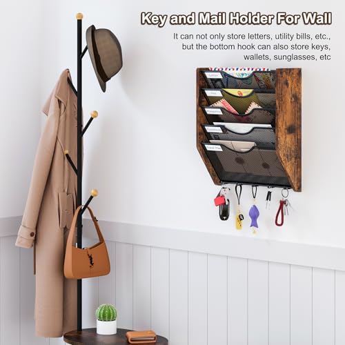Wall File Organizer With Hooks, 5 Tier Mesh Mail Organizer Wall Mounted,Hanging File Organizer,Magazine Holder for Documents,Magazine,Literature,File,Mails,Envelopes - Image 3