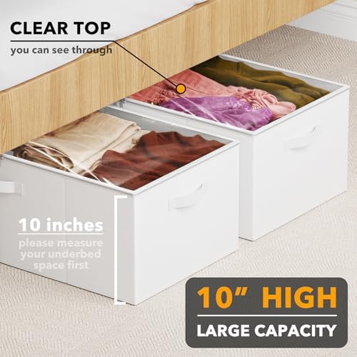 SpaceAid 2 Pack 10" High Under Bed Storage Containers, Large Underbed Storage Organizer Bins with Lids for Bedroom, Dorm, Clothes, Closet Organization, Bed Sheets and Blankets (White) - Image 2