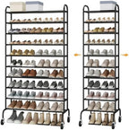 STO STO Expandable Shoe Rack, 10-Tier Metal Tall Shoe Rack for Garage, Up to 44 Pairs Adjustable Shoe Rack Storage for Front Door Entrance, Free Standing Shoe Rack Organizer for Entryway, Black by STOSTO