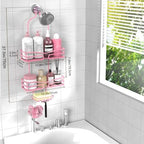 DAOYA Pink 3-Tier Over Head Shower Caddy with Soap Holder & 6 Hooks - Hanging Shower Caddy for Bathroom Organizer - Image 5