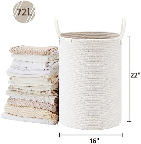 VIPOSCO 72L Tall Woven Rope Laundry Hamper, Leather Handles, White - Image 5