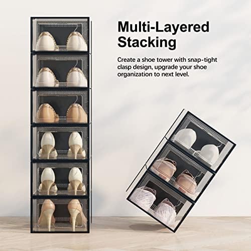 SEE SRPING XX-Large Shoe Storage Box Fit Size 14, Clear Plastic Stackable Shoe Organizer for Closet, Shoe Rack Sneaker Containers Bins Holders, Drawer Organize Unit, 12 Pack Black - Image 2