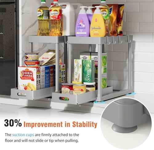 2 Pack Pull-Out Storage Organizers, Under Sink Organizer and Storage for Bathroom & Kitchen,Multi-Purpose Under Cabinet Organizers and storage Black - Image 3