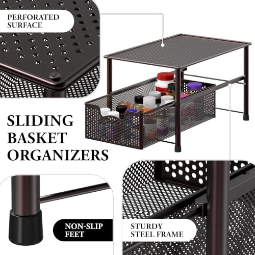 Simple Houseware Stackable Under Sink Sliding Basket Drawer, Brown - Image 4