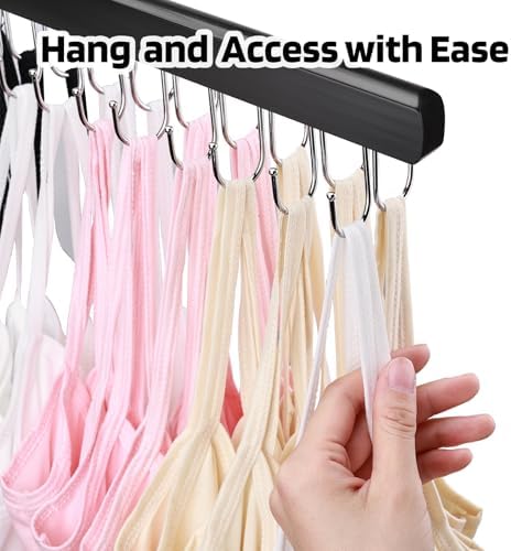 NECAMOCU 2 Pack Bra Hanger for Closet Organizer, Premium Tank Top Hangers | Black Wooden Bra Holder with 36 Foldable Hooks, 360° Rotating Design, Space Saving Storage for Tank Tops, Bras, Belts - Image 5
