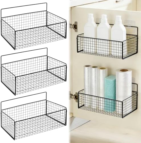 3 Pack Self Adhesive Cabinet Door Organizer - Metal Inside Cabinet Lid Storage Holder Wall Mounted Pantry Door Caddy for Kitchen Bathroom Pantry Under Sink by HFYZZ