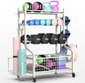 PLKOW Dumbbell Rack, Weight Rack for Dumbbells, Home Gym Storage for Dumbbells Kettlebells Yoga Mat and Balls, All in One Workout Storage with Wheels and Hooks, Powder Coated Finish Steel by PLKOW
