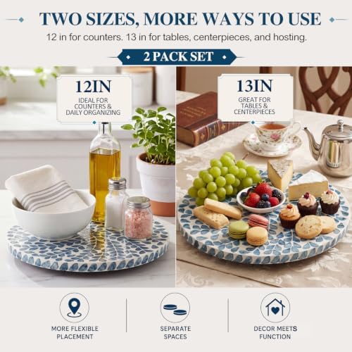 Domensi 2 Pack Mother of Pearl Lazy Susan Turntable Organizer,Blue Wicker - Image 5