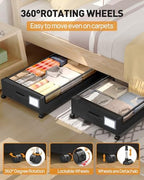 Under Bed Storage With Wheels, 2 Pack Square Containers, 60L Bins, Rolling Metal Drawer for Clothes, Blankets, Shoes - Image 2
