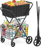  2-Tier Large Collapsible Grocery Cart On Wheels 400lbs Shopping Cart by RXUJYC