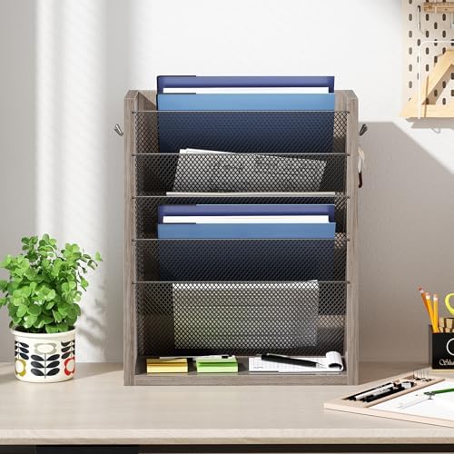 Mail Organizer Wall Mounted, 6-Slot Hanging File Organizer with Key Holder - Image 2