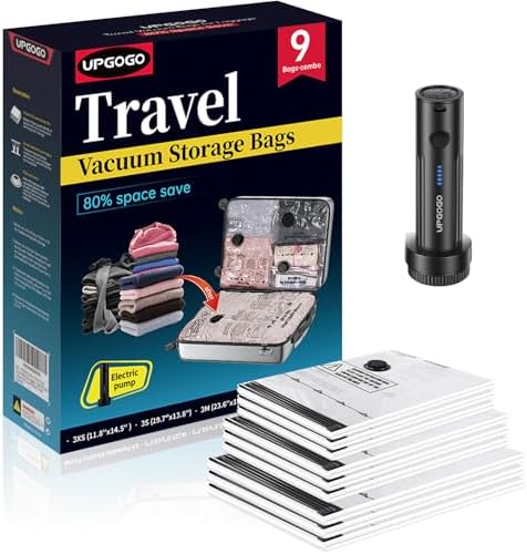 UPGOGO Travel Vacuum Bags for Luggage with Portable Electric Pump,Vacuum Seal Bags for Clothing,Packing Cubes Compression,Cruise Ship and Travel Essentials(Combo 9 Pack) by UPGOGO