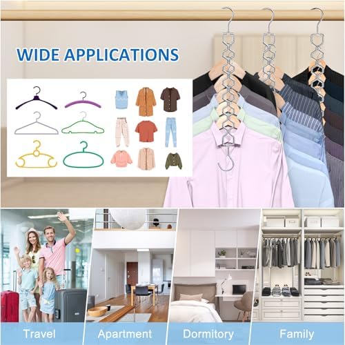 Space Saving Hangers for Clothes 3 Pack, Sturdy Metal Hangers Heavy Duty | Magic Clothes Space Saver Hanger Organizer with 360° Swivel Hook, Closet Organizers and Storage Dorm Room Essentials Silver - Image 3