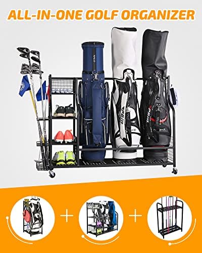 PLKOW Golf Bag Storage Garage Organizer, Extra Large Size Golf Bag Storage Stand and Golf Equipment Rack for Garage,Shed, Basement - Image 3