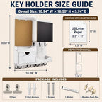 Key Holder Wall Mount with Drawer and Mail Organizer, Whitewashed - Image 2
