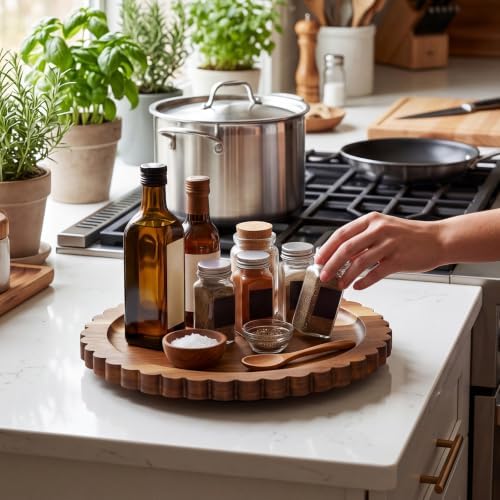 Maxdot 10 Inch Acacia Wood Lazy Susan Turntable Organizer, Round - Image 5