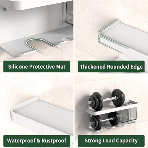 Hair Dryer Holder Wall Mounted Adhesive/Drilling, Hair Dryer Storage Organizer with Shelf & Hooks for Bathroom, Blow Dryer Holder, Hair Tool Organizer (White) - Image 4
