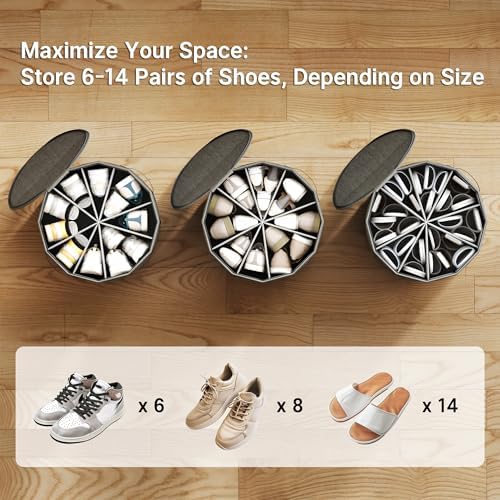 Round Shoe Organizer, Fan Dividers for Wide Shoes & Boots, Gray, 2 Pack - Image 2