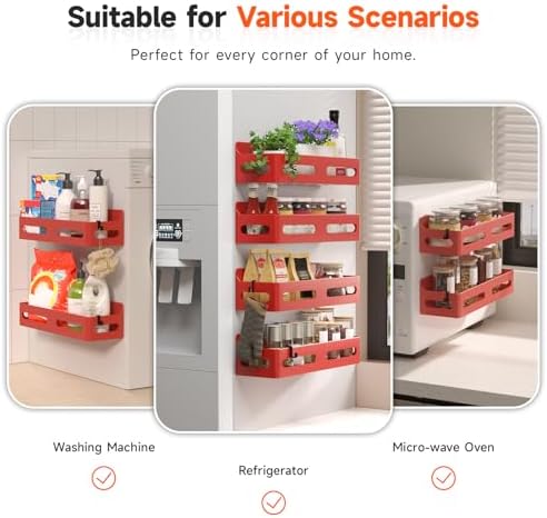Sevenblue 4-Pack Magnetic Spice Rack for Refrigerator with Hooks, Red - Image 6