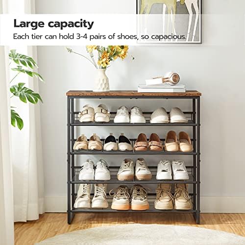 HOOBRO Shoe Rack, 5 Tier Shoe Organizer for Front Door Entrance, Shoe Shelf with Adjustable Tilt Angle, Holds 16-20 Pairs, for Entryway, Garage, Closet, Rustic Brown and Black BF08XJ01 - Image 6