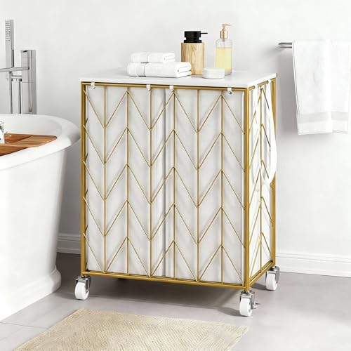 WOWLIVE Double Laundry Hamper with Lid, Rolling Laundry Basket with Wheels - Image 2