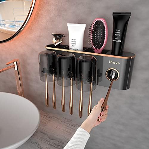 iHave Toothbrush Holders for Bathrooms Wall Mounted with Dispenser & 3 Cups by ihave