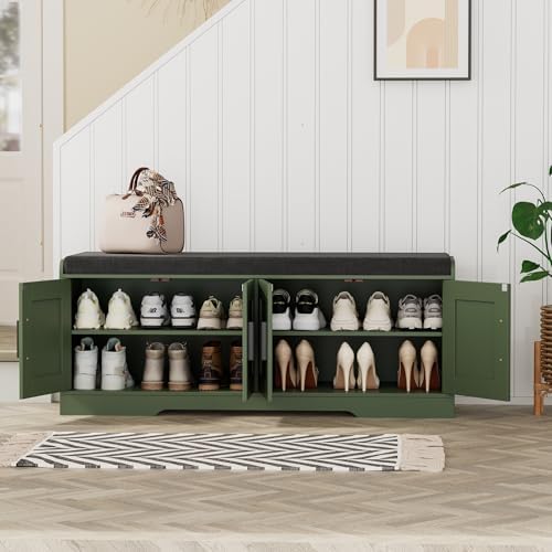 Homleke Shoe Storage Bench, 4 Doors & Thickened Padded Seat Cushion - Image 4